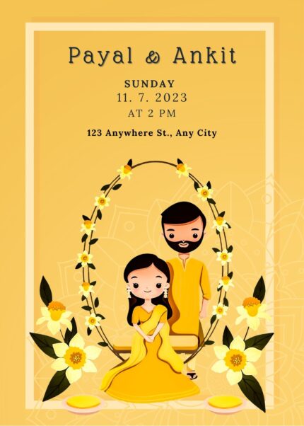 Yellow Background wedding Invitation card